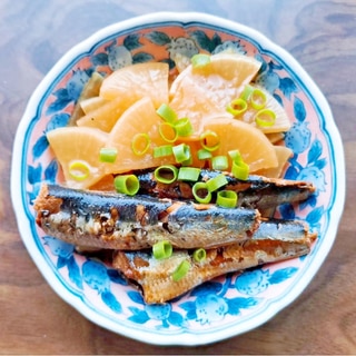 鰯味噌煮缶と大根の煮物